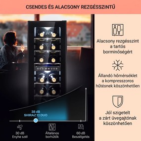 Klarstein Shiraz 12 Duo borhűtő 2 zóna 42L/12 palack 5-12 / 12-18 °C érintőképernyővel