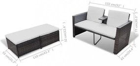4-részes barna polyrattan kerti bútorszett párnákkal