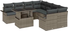 vidaXL Kerti Kanapé Szett párnával tárolóval 9 pcs Szürke Poly Rattan