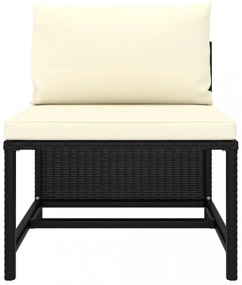 11 részes fekete polyrattan kerti bútorszett párnákkal