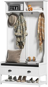 HOMCOM 2 az 1-ben Kabáttartó, Ruhakilógató 4 Horoggal, Szekrény Cipőpaddal és Polcokkal, Falvédő Anti-Flip Védelemmel, Bejárati Területhez, Előszobáho