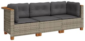 3 személyes szürke polyrattan kerti kanapé párnával