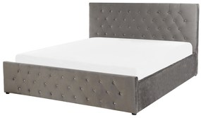 Szürke bársony ágyneműtartós franciaágy 140 x 200 cm AMIENS Beliani