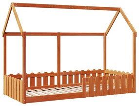 viaszbarna tömör fenyőfa házikó gyerekágykeret 90 x 200 cm