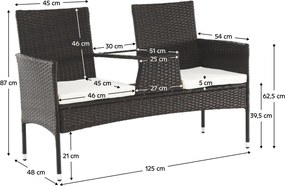 Kerti pad kisasztallal és párnákkal, barna/krém, LALIT