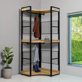 Sarokállvány polccal, tölgy/fekete, KILOS NEW TYP 5