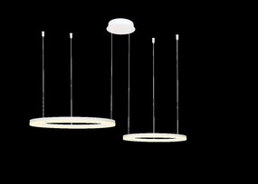 Fehér Halo térhatású lámpa 80 és 60 cm-es gyűrűkkel a konyha étkezőasztala felett