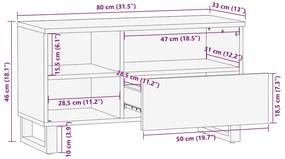 Média tároló szekrény Barna 80 x 33.5 x 46 cm tömör mangófa
