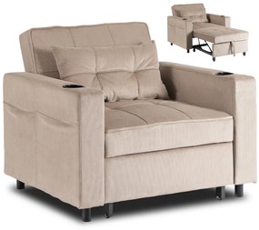 Ágyazható Fotel Bézs Kordbársony Kárpittal. SOLOR