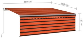 narancssárga-barna kihúzható LED-es napellenző redőnnyel 4,5x3m