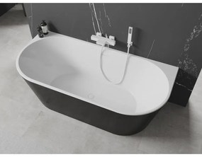 Mexen Oval, szabadon álló fali kád 180 x 80 cm, fehér-fekete, fehér túlfolyó, 52671808075-20