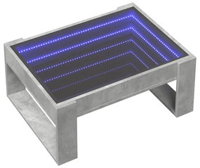 Betonszürke végtelen hatású LED-es dohányzóasztal 70x53x30 cm