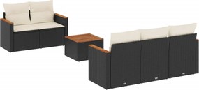 vidaXL 6 részes fekete polyrattan kerti ülőgarnitúra párnákkal