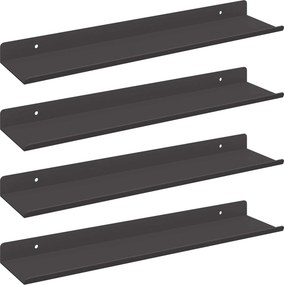 vidaXL Lebegő polc Falra szerelhető 4 pcs Fekete 40 x 9 x 2,5 cm Acél