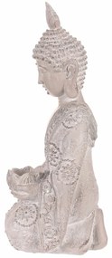 Dekoráció Buddha szobor térdelve, szürke,polirezin , 25 x 24 x 57 cm