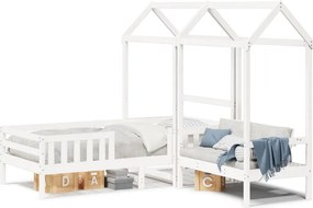 vidaXL fehér tömör fenyőfa ágy és pad szett tetővel 75 x 190 cm