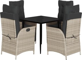 vidaXL 5részes világosszürke polyrattan kerti étkezőgarnitúra párnával
