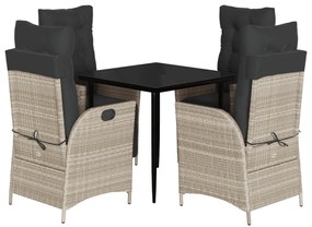 vidaXL 5részes világosszürke polyrattan kerti étkezőgarnitúra párnával