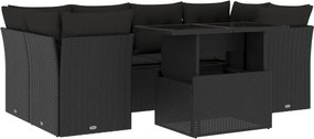 vidaXL 7 részes fekete polyrattan kerti ülőgarnitúra párnával