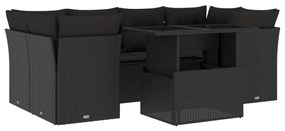 vidaXL 7 részes fekete polyrattan kerti ülőgarnitúra párnával