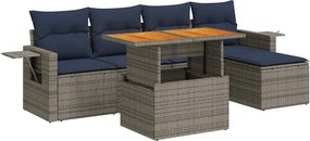 vidaXL 6 részes szürke polyrattan kerti ülőgarnitúra párnákkal
