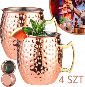 4 Db Kézzel Készített Réz Bögre Moszkva Iszap Moszkva Iszap Bögre 530ML