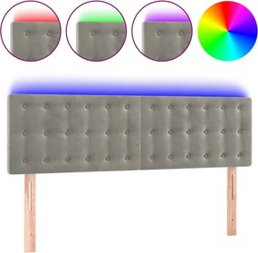 vidaXL világosszürke bársony LED-es fejtámla 144x5x78/88 cm