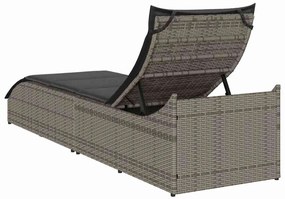 összecsukható napozóágy párnával és tárolóval szürke polyrattan