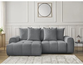 Szürke zsenília kinyitható-tárolóhelyes sarokkanapé (bal oldali-heverő résszel) Roxelane – Bobochic Paris