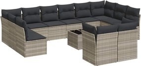 vidaXL 13 részes világosszürke polyrattan kerti ülőgarnitúra párnákkal