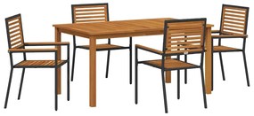 vidaXL Kert étkező szett 5 pcs Fekete Tömör Akácfa