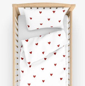 Goldea gyermek pamut ágyneműhuzat kiságyba - piros szívecskék, fehér alapon 90 x 130 és 40 x 60 cm