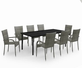 vidaXL 9 részes fekete-szürke színű kerti étkezőgarnitúra