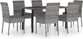 vidaXL 7 részes szürke polyrattan kerti étkezőgarnitúra