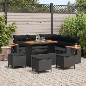 Kerti Kanapé Szett párnával 9 pcs Fekete 110 x 55 x 71 cm