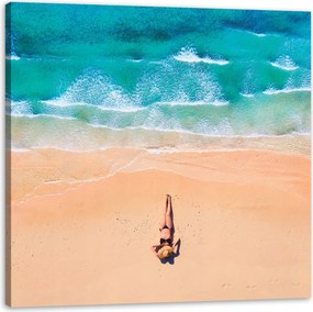 Vászonkép Nő Tengerpart Nap Hullámok 40X40 cm Ideális ajándék