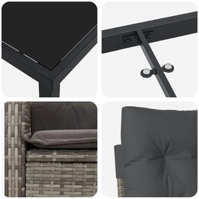 5 részes kerti étkező készlet párnákkal Szürke Poly Rattan