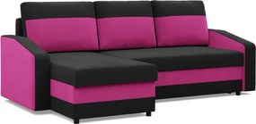 Hewlet sarokkanapé, 2 ágyneműtartóval, szövet anyag, univerzális oldal, bonell töltet, fekete - rózsaszín