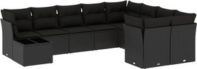 vidaXL 10 részes fekete polyrattan kerti ülőgarnitúra párnákkal