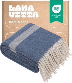 Gyapjú takaró Csaj 100% Ausztrál Gyapjú Merinó Kék 140×200 cm