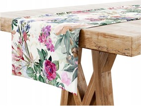 Dekorációs Asztalterítő 40x180 Fehér Virágok Színes 7660