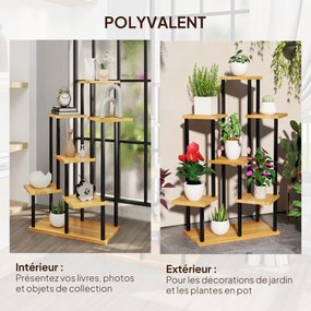 Outsunny 7-Tiers Virágtartó Belső és Külső Használatra, Acél és Fa Virágtartó Polc, Virágtartó Kerthez, Teraszhoz, Erkélyhez, Nappalihoz, Természetes