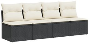 4 személyes fekete polyrattan kerti kanapé párnával