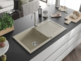 Mexen Leo gránit mosogató 1-medencés csöpögtetővel 900 x 500 mm, bézs, króm szifon - 6501901010-69
