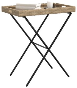 bézs összecsukható polyrattan tálcaasztal 65 x 40 x 75 cm