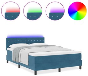 Boxspring Ágy Matraccal és LED Világítással Sötétkék 160x200 cm Bársony