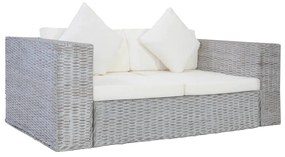 szürke 2 részes természetes rattan kanapészett párnákkal