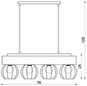 Csillár zsinóron MENTON 4xE27/15W/230V fekete/barna/tölgy