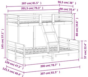 tömör fenyőfa emeletes ágy 90x200/120x200 cm