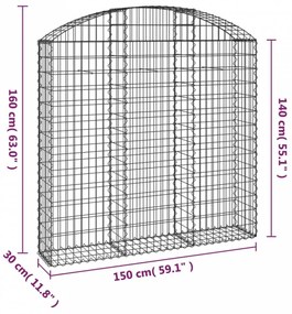 Íves horganyzott vas gabion kosár 150x30x140/160 cm